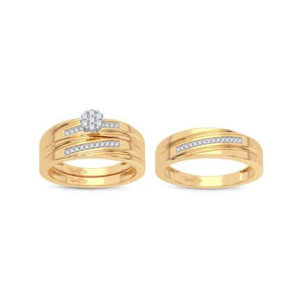0.20ct Natural Diamond Trio Wedding Set in 14K Yellow Gold