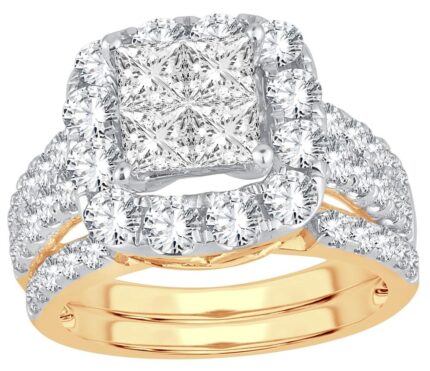 3ct SI Natural Diamond Bridal Set in 14K Yellow Gold