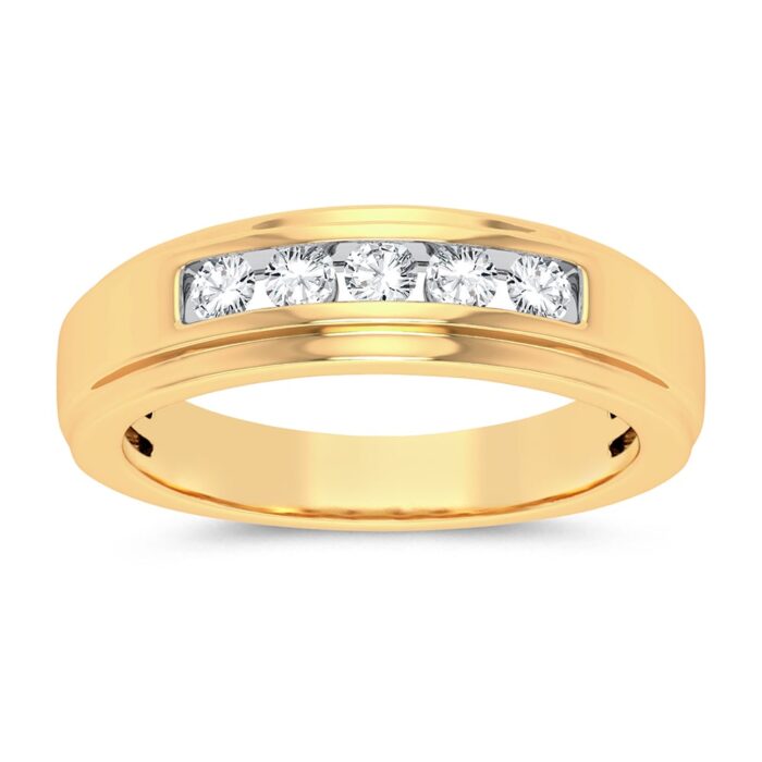Men's two-tone natural diamond wedding band in 14K gold