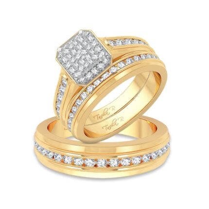 1.42ct Natural Diamond Trio Wedding Set in 14K Yellow Gold