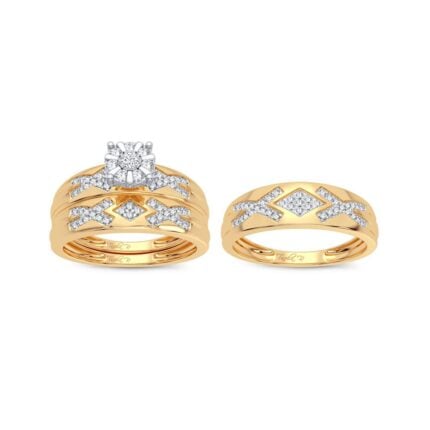 0.33ct Natural Diamond Trio Wedding Set in 14K Yellow Gold