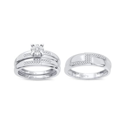 0.25ct Natural Diamond Trio Wedding Set in 14K White Gold