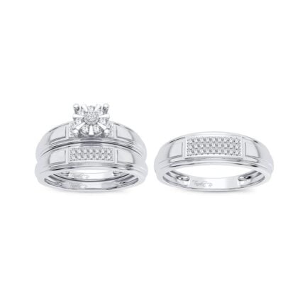 0.25ct Natural Diamond Trio Wedding Set in 14K White Gold