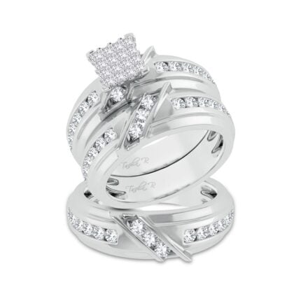 2ct Natural Diamond Trio Wedding Set in 14K White Gold