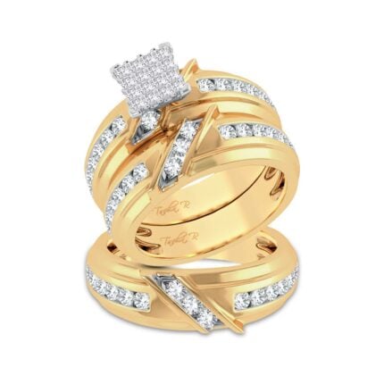 2ct Natural Diamond Trio Wedding Set in 14K Yellow Gold
