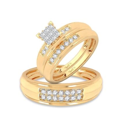 0.50ct Natural Diamond Trio Wedding Set in 14K Yellow Gold