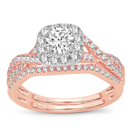 1ct Natural Diamond Bridal Set in 14K Rose Gold