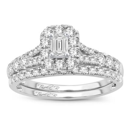 1ct Fancy Cut Diamond Bridal Set in 14K White Gold