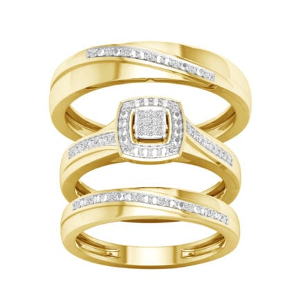 0.08ct Natural Diamond Trio Wedding Set in 10K Yellow Gold