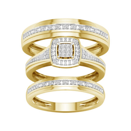 0.10ct Natural Diamond Trio Wedding Set in 10K Yellow Gold