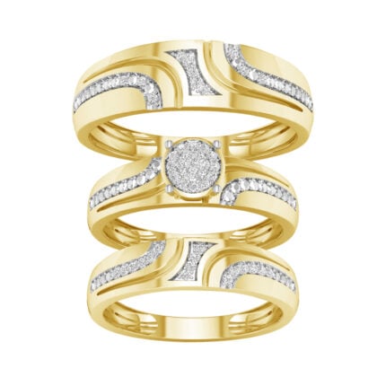 0.15ct Natural Diamond Trio Wedding Set in 10K Yellow Gold