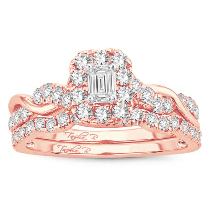 1ct Fancy Cut Diamond Bridal Set in 14K Rose Gold