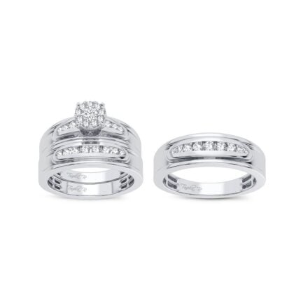 0.75ct Natural Diamond Trio Wedding Set in 14K White Gold