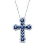 0.14ct Sapphire & Natural Diamond Pendant in 14K White Gold