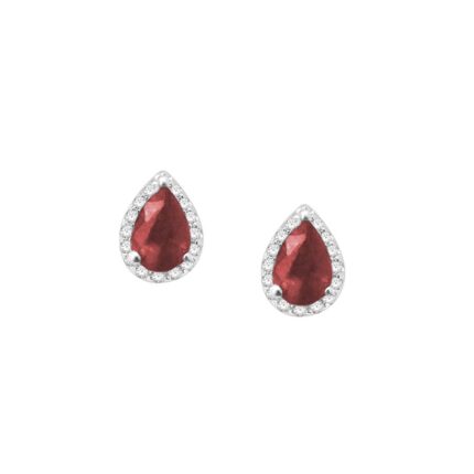 0.18ct Ruby & Natural Diamond Earrings in 14K White Gold