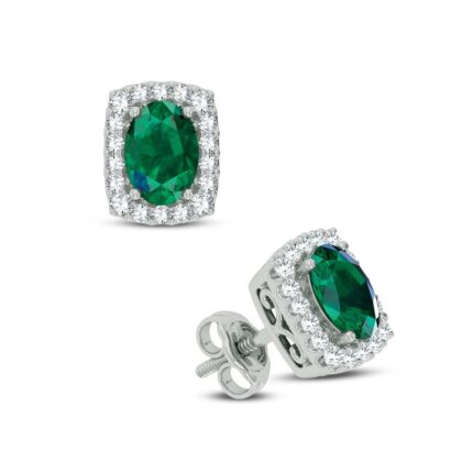 0.18ct Emerald & Natural Diamond Earrings in 14K White Gold