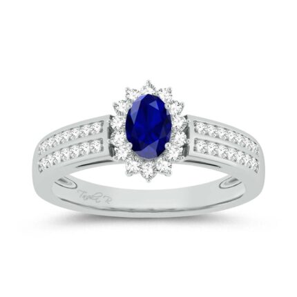 Sapphire & 0.25ct Diamond Ring in 14K White Gold