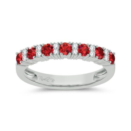 0.10ct Ruby & Natural Diamond Fashion Ring in 14K White Gold