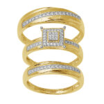 0.20ct Natural Diamond Trio Wedding Set in 10K Yellow Gold