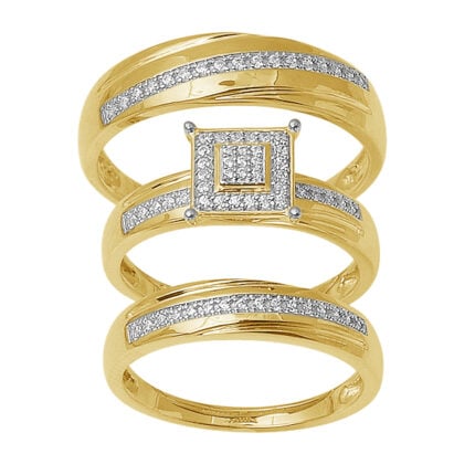 0.20ct Natural Diamond Trio Wedding Set in 10K Yellow Gold