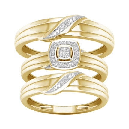 0.07ct Natural Diamond Trio Wedding Set in 10K Yellow Gold