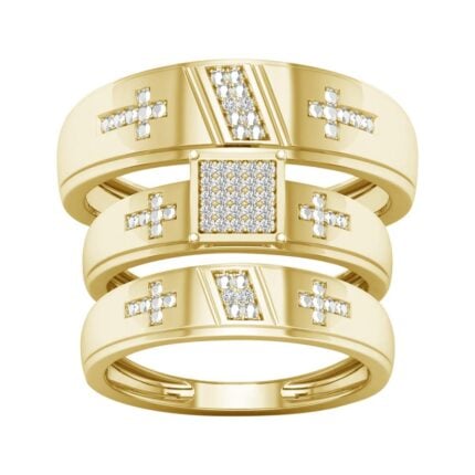 0.07ct Natural Diamond Trio Wedding Set in 10K Yellow Gold
