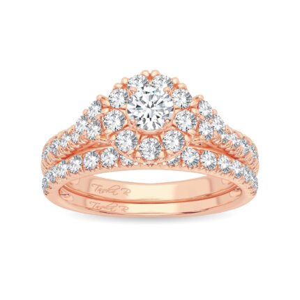 1ct Natural Diamond Bridal Set in 14K Rose Gold