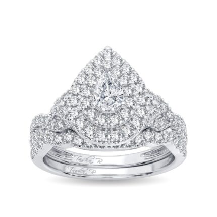 1ct Fancy Cut Diamond Bridal Set in 14K White Gold