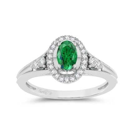 Emerald & 0.10ct Diamond Ring in 14K White Gold