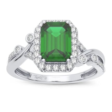 Emerald & 0.50ct Diamond Ring in 14K White Gold
