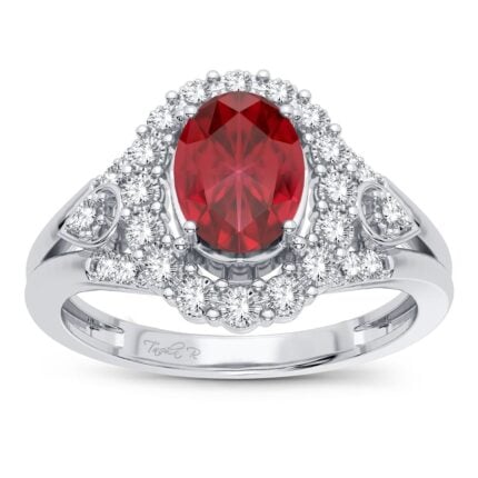 Ruby & 0.10ct Diamond Ring in 14K White Gold, Style MJ253610