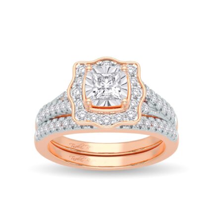 0.62ct Natural Diamond Bridal Set in 14K Rose Gold
