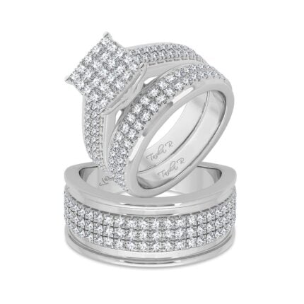 2ct Natural Diamond Trio Wedding Set in 14K White Gold