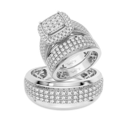 2ct Natural Diamond Trio Wedding Set in 14K White Gold