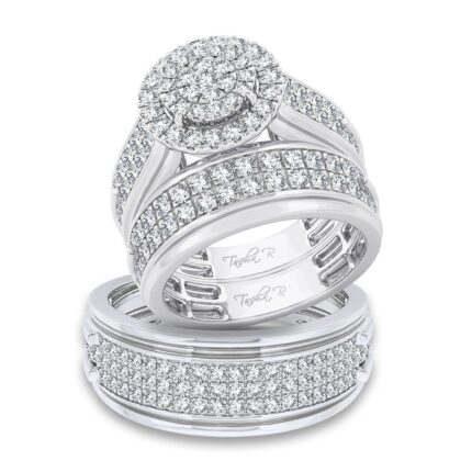 2.10ct Natural Diamond Trio Wedding Set in 14K White Gold