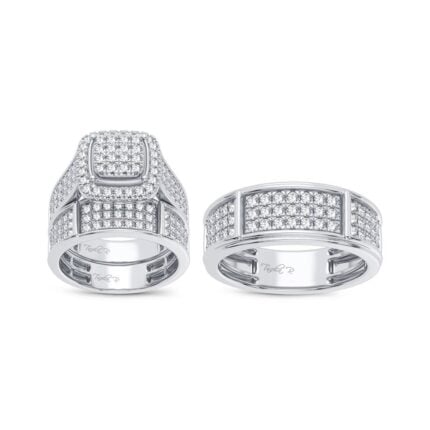 2ct Natural Diamond Trio Wedding Set in 14K White Gold