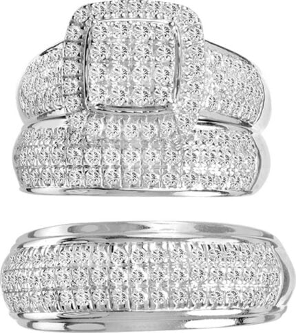 2ct SI Natural Diamond Trio Wedding Set in 14K White Gold