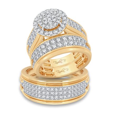 2.10ct Natural Diamond Trio Wedding Set in 14K Yellow Gold