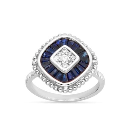 Sapphire & 0.13ct Diamond Ring in 14K White Gold