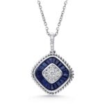 0.25ct Sapphire & Natural Diamond Pendant in 14K White Gold