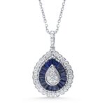 0.59ct Sapphire & Natural Diamond Pendant in 14K White Gold
