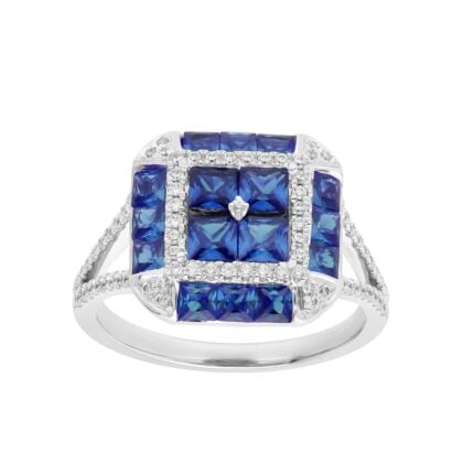 Sapphire & 0.34ct Diamond Ring in 14K White Gold