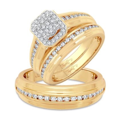 0.87ct Natural Diamond Trio Wedding Set in 14K Yellow Gold
