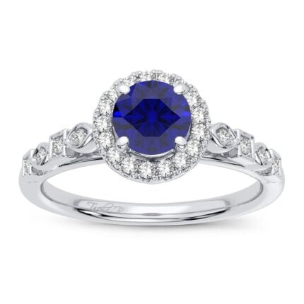 Sapphire & 0.10ct Diamond Ring in 14K White Gold
