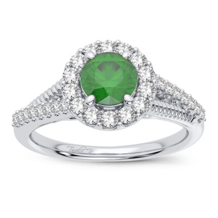 Emerald & 0.25ct Diamond Ring in 14K White Gold