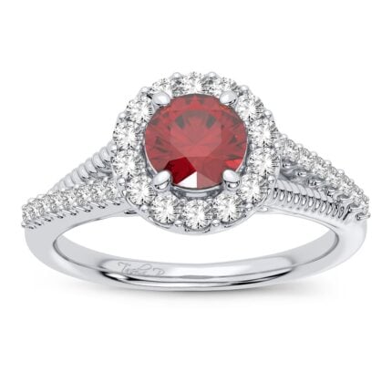 Ruby & 0.25ct Diamond Ring in 14K White Gold