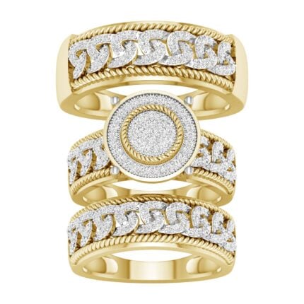 0.65ct Natural Diamond Trio Wedding Set in 10K Yellow Gold