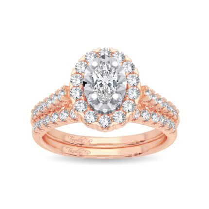 1ct Fancy Cut Diamond Bridal Set in 14K Rose Gold