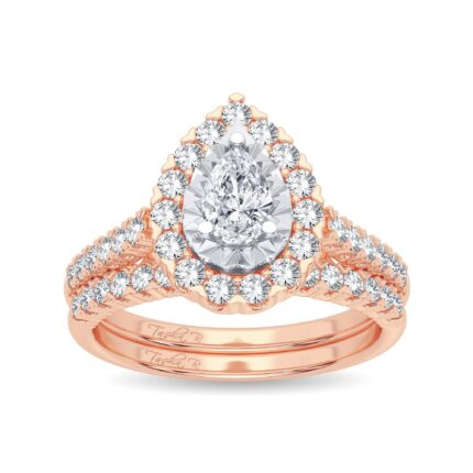 1ct Fancy Cut Diamond Bridal Set in 14K Rose Gold
