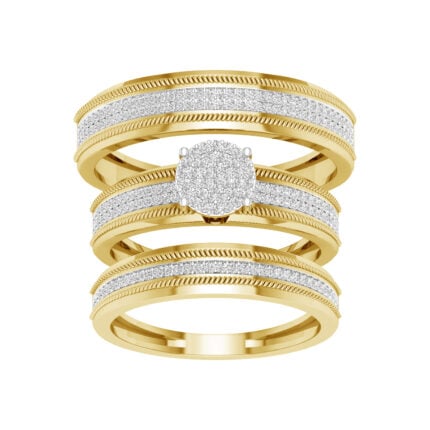 0.60ct Natural Diamond Trio Wedding Set in 10K Yellow Gold